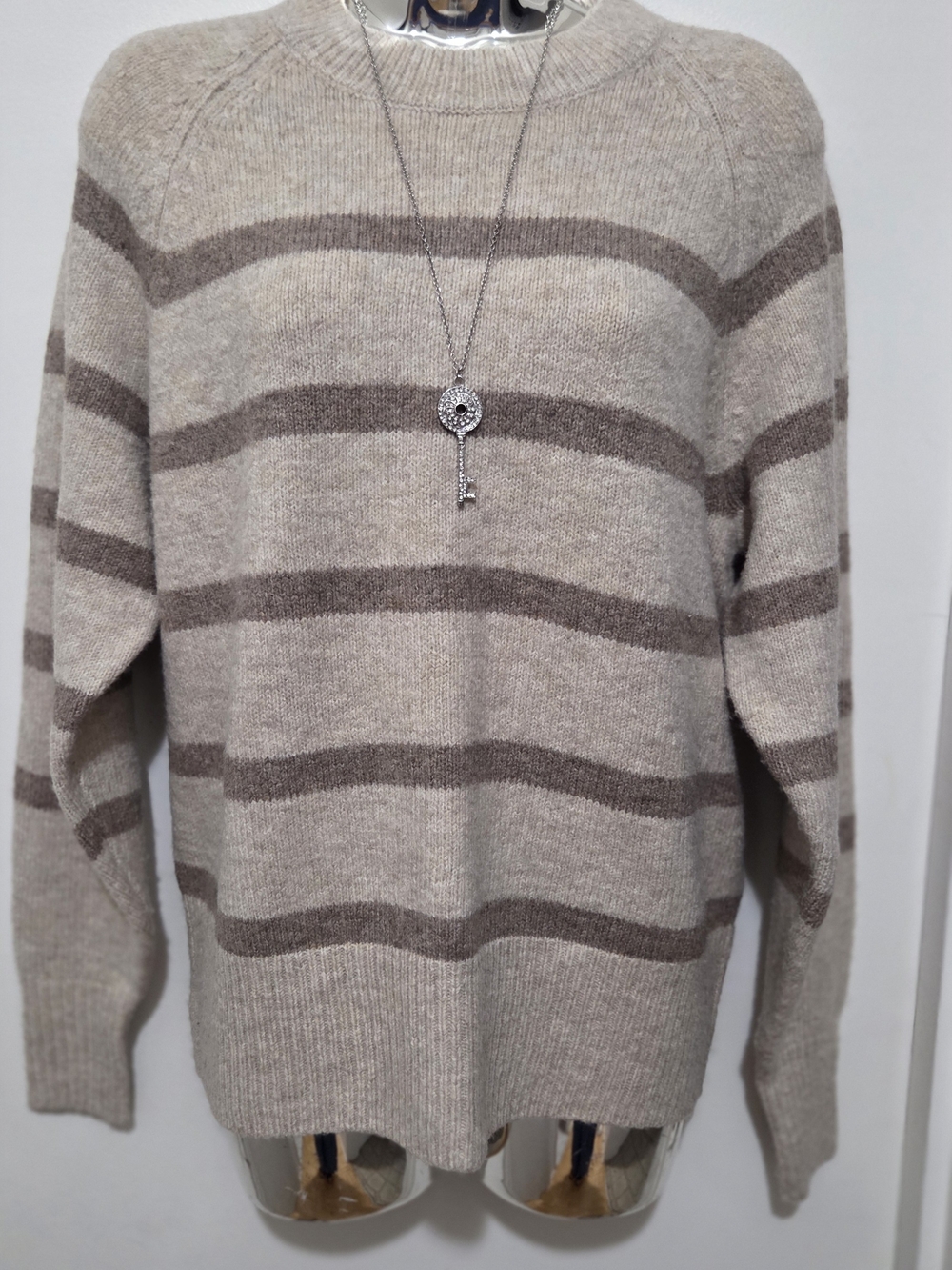Reitmans Striped Knit Sweater – Cream & Taupe - Picture 2 of 9